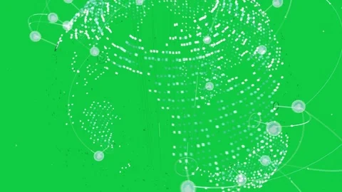 Orbital arcs drawing turquoise globe, nodes linking, pulsing, showing network Stock Footage 337127251