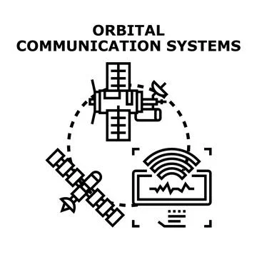 Orbital communication systems sending wireless data signal Stock Illustration