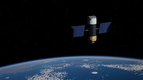 Orbital Data Center Module Deploying Solar Arrays Above Earth Animation Stock Footage 347457518