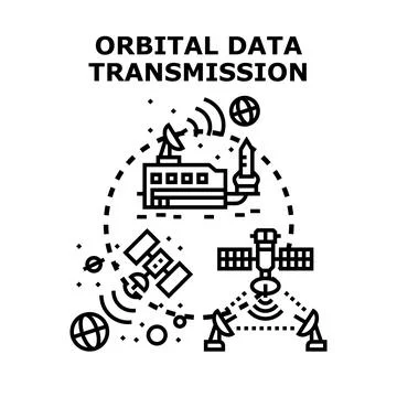 Orbital data transmission concept with satellites and ground stations Stock Illustration