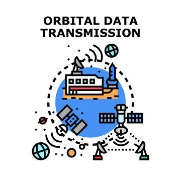 Orbital data transmission concept with satellites and ground stations Stock Illustration