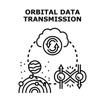 Orbital data transmission connecting global cloud network Stock Illustration