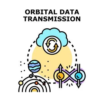 Orbital data transmission connecting global cloud network Stock Illustration