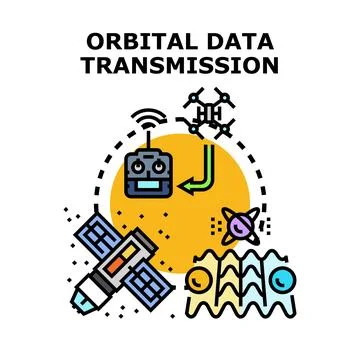 Orbital data transmission satellite drone communication Stock Illustration