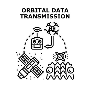 Orbital data transmission satellite drone communication Stock Illustration