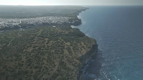 Orbital Drone Shot Over Menorca Coast and Mediterranean Sea Stock Footage 344182939