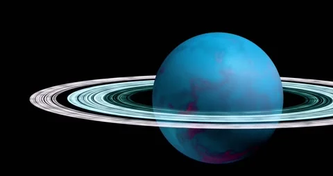 Orbital Elegance The Blue-Ringed Planet in Deep Space Loop Animated Stock Footage 313064813