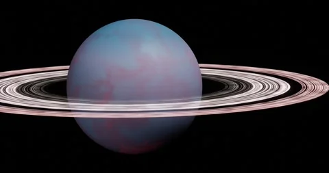 Orbital Elegance The Blue-Ringed Planet in Deep Space Loop Animated Stock Footage 313064814