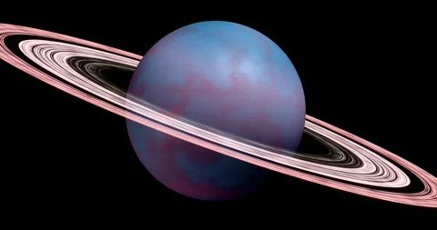 Orbital Elegance The Blue-Ringed Planet in Deep Space Loop Animated Stock Footage 313064821