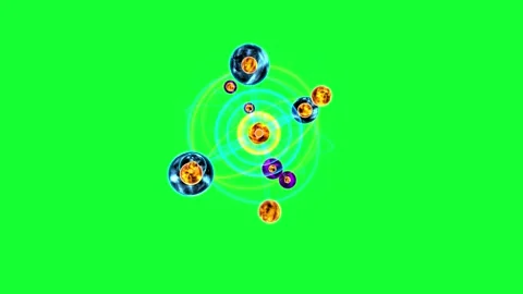 Orbital Energy Fields with Central Nucleus - Cosmic Green Screen Effect Stock Footage 264626883