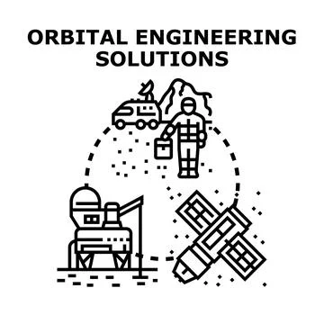 Orbital engineering solutions conceptual activities illustration Stock Illustration