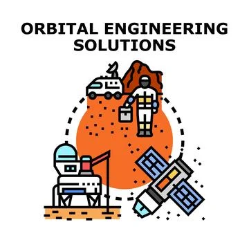 Orbital engineering solutions conceptual activities illustration Stock Illustration