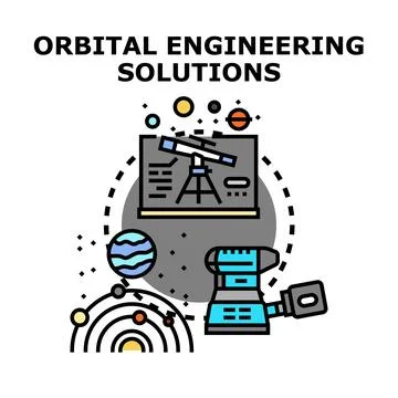 Orbital engineering solutions conceptualizing space technology development Stock Illustration