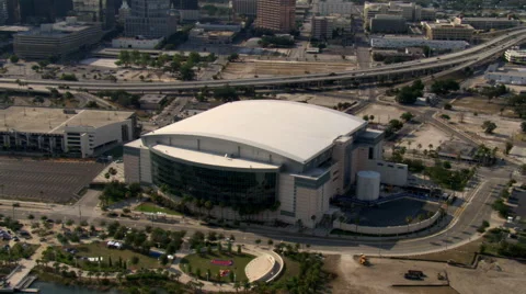 Orbital flight around Tampa, Florida's St. Pete Times Forum Stock Footage 59497499