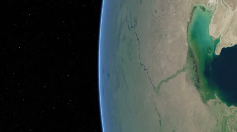 Orbital flyover of the Caspian Sea with camera tilted 90 degrees (cloudless) Stock-Footage 49869079