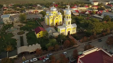 Orbital flyover of Cathedral of Saint John Baptist in Comrat, Moldova. Stock Footage 71470017
