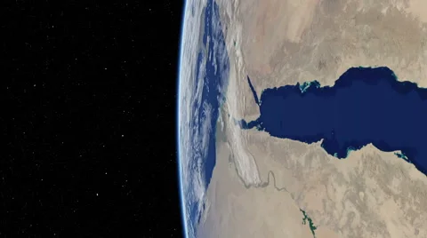Orbital flyover of the Red Sea with camera tilted 90 degrees Stock-Footage 49870518