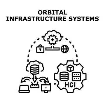 Orbital infrastructure systems diagramming data management Stock Illustration
