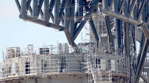 Orbital launch integration tower and catch arms at Starbase, Texas Stock Footage 163561942