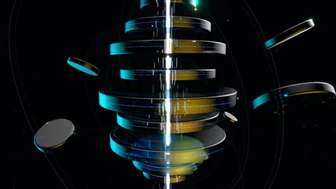 Orbital perspective of a complex refractive data array illuminating, 422 HQ Stock Footage 336655822