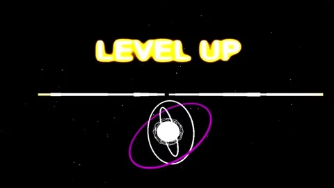 Orbital planetary motion abstract animation with level up text during dark .. Stock Footage 346532861