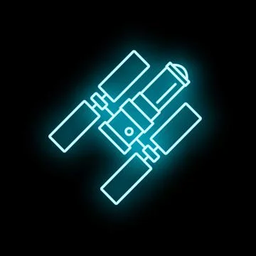Orbital satellite transmitting data in neon light Stock Illustration