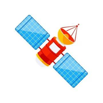 Orbital Satellite Transmitting Data with Solar Panels Deploying in Space Stock Illustration