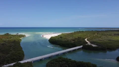 Orbital shot of bridge in Tulum Stock Footage 331660818