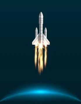 Orbital Spacecraft in Outer Space with Engines at Full Throttle Ilustración de archivo