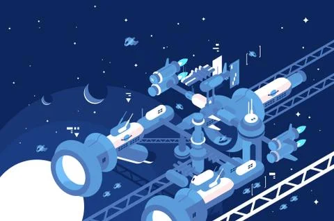 Orbital stations orbiting moon Illustrazione stock