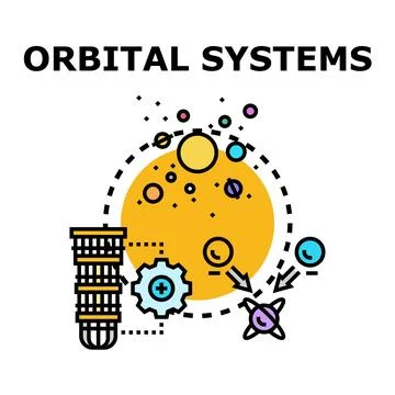 Orbital systems concept creating celestial mechanics processes Stock Illustration