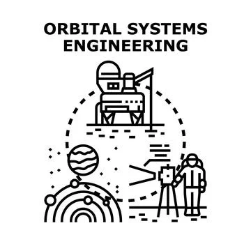 Orbital systems engineering concept vector illustration Illustrazione stock