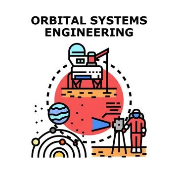 Orbital systems engineering concept vector illustration Stock Illustration