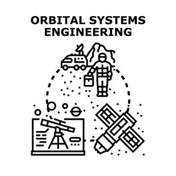 Orbital systems engineering exploring space observing cosmos Stock Illustration