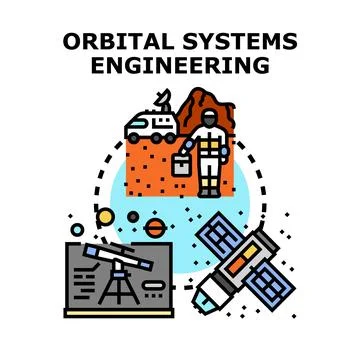 Orbital systems engineering exploring space observing cosmos Stock Illustration