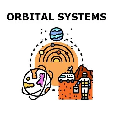 Orbital systems exploring space and discovering planets Stock Illustration