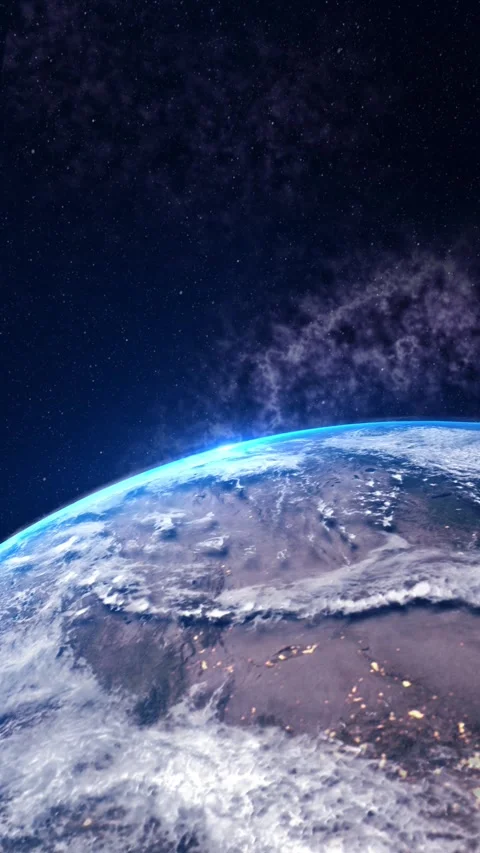 Orbital view of Earth surface edge star field or global themes, tech backgrounds Stock Footage 333961286