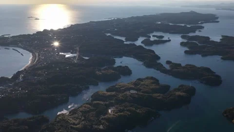 Orbiting Above Ago Bay Islands and Coastal Towns in Japan Stock Footage 342237613