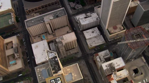 Orbiting above downtown Phoenix skyscrapers. Shot in 2007. Stock Footage