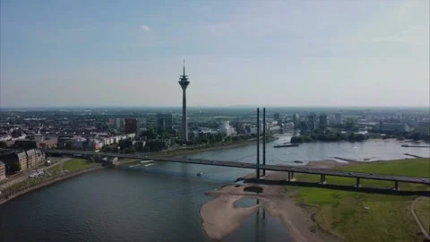 Orbiting Aerial hyperlapse of  Düsseldorf, a German city next to the Rhine. Video stock 194399439