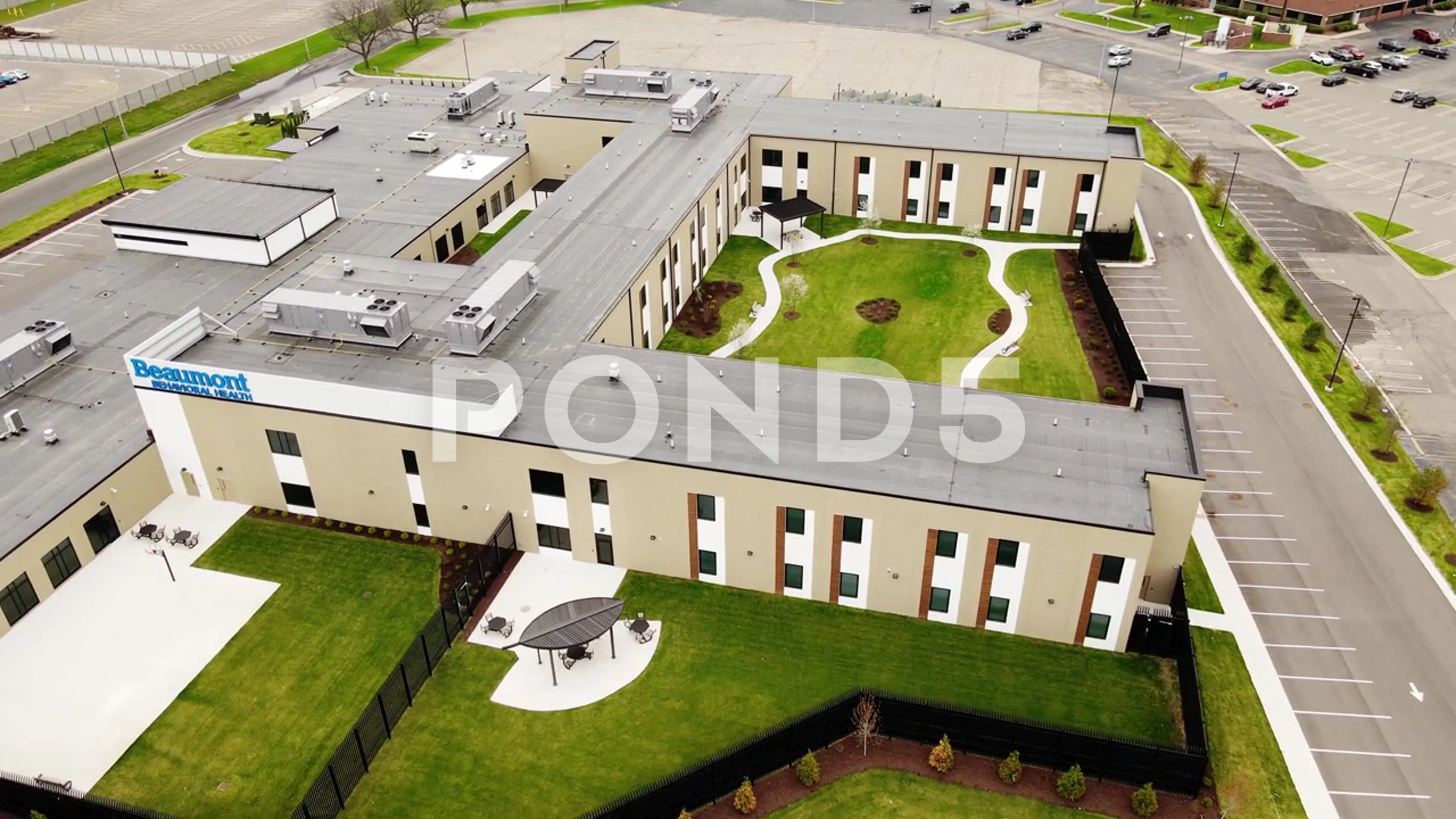 Orbiting aerial shot of Beaumont Behavioral Health Center Dearborn