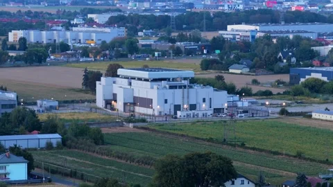Orbiting Aerial View of Cutting-Edge Data Center in Warsaw's Industrial Zone Stock Footage 317602991