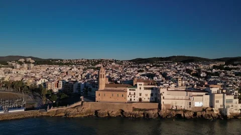 Orbiting Aerial View of Sitges Coastline Stock Footage 263348293