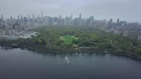 Orbiting around Central Park Pond Stock Footage 74985467