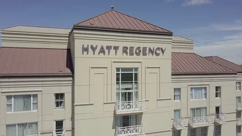 Orbiting around the Hyatt Regency Stock Footage 75624518