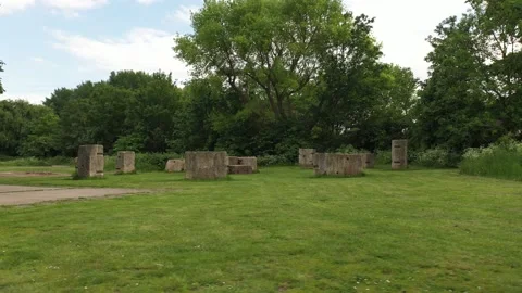 Orbiting around large stone block arranged in circle Video stock 155823030