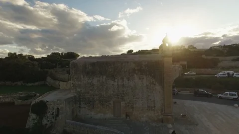Orbiting Around St Matthew's Chapel in Qrendi Stock Footage 92059032
