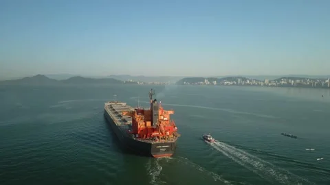 Orbiting a big vessel/cargo ship in the open ocean 4k 60fps Stock Footage 225434736