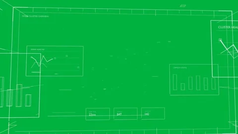 Orbiting cam starting HUD nodes shifting, metrics updating to monitor system on Stock Footage 335781026