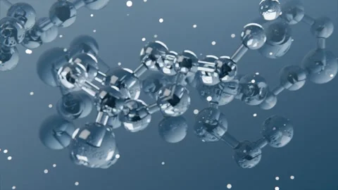 Orbiting camera dollying, revealing rotating glass cluster in stylized blue Stockbeeldmateriaal 344173953